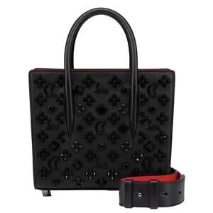 Christian Louboutin Black Leather Studded Shoulder Bag with Red Interior